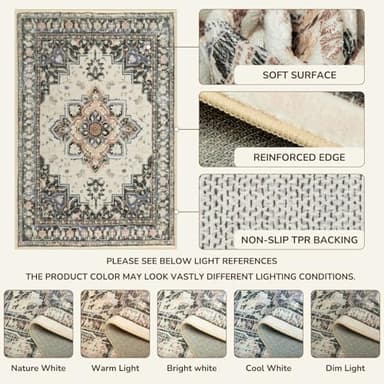 BESTSWEETIE 8x10 Area Rugs for Living Room, Washable Ultra Soft Boho Vintage Print Pattern Rug Non Slip Low Pile Carpet for Dining Room Bedroom Entryway Indoor-Black/Beige/Purple - Image 5