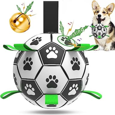 QDAN Dog Soccer Balls Toy with Bell Inside, Outdoor Interactive Toys for Tug of War, Puppy Birthday Gifts, Water Toy, Durable Ropes Squeaky Ball for Small Medium Dogs （6 INCH） - Image 1