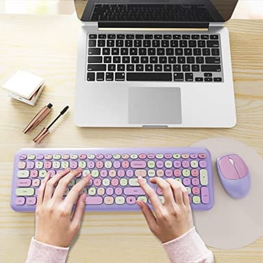 Wireless Keyboard and Mouse Combo, Colorful Ergonomic Full Size Retro Low-Noise Keyboard with Cute keycaps, Compatible with Windows, PC, Perfer for Home and Office Keyboards (Purple) - Image 6