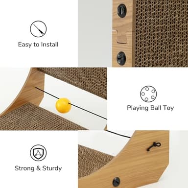 FUKUMARU Cat Scratcher, 18.9 Inch L Shape Cat Scratch Pad, Vertical Cat Scratcher Wall Mounted, Cat Scratching Cardboard with Ball Toy for Indoor Cats - Image 4