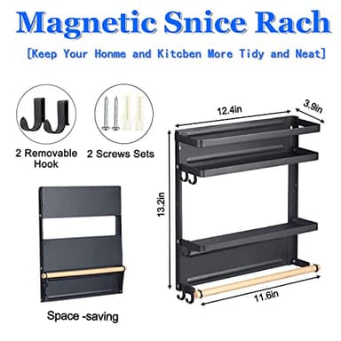 Dr.BeTree Magnetic Spice Rack for Refrigerator Magnetic Paper Towel Holder for Fridge Magnetic Shelf Magnetic Shelves Fridge Magnet Organizer Spice Rack Kitchen Organization Kitchen Storage Black - Image 7