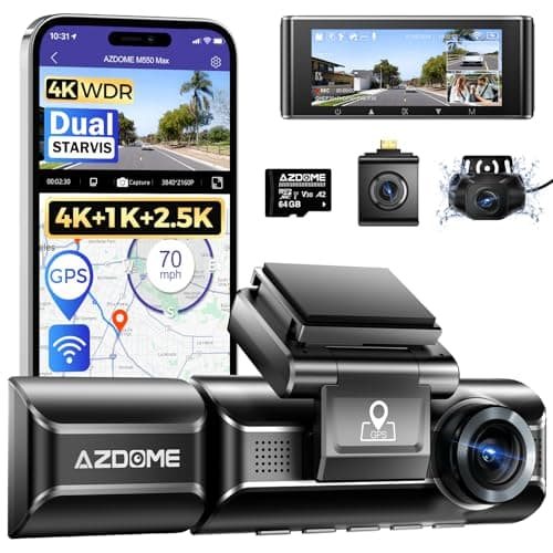 AZDOME M550 Max 4K 3 Channel Dash Cam, Dual STARVIS Sensors, 4K+2.5K+1080P Front and Rear Inside Triple Car Camera, Built-in WiFi GPS, 64GB Card Included, IR Night Vision, WDR, 24H Parking Mode - Image 1