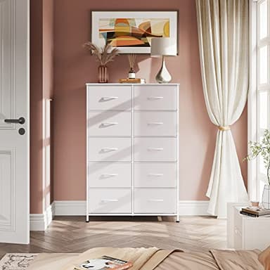 WLIVE Fabric Dresser for Bedroom with 10 Drawers, Tall Chest of Drawers, White Dressers Bedroom Furniture, Storage Organizer Unit with Bins for Closet, Hallway, Living Room, Entryway - Image 8