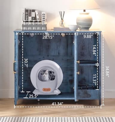 FOREST GRAVITY Cat Litter Robot Enclosure, Enclosure for self-Cleaning Litter Boxes,Adjustable Shelf for Dog Proof and Storage,Charging Station,Locks Added for cat,Large Indoor Cat House,Blue - Image 9