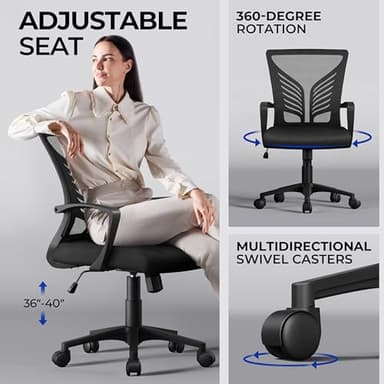 Yaheetech Mesh Office Chair Desk Computer Chair Ergonomic Mid Back with Lumbar Support Adjustable Height for Home Office, Black - Image 8