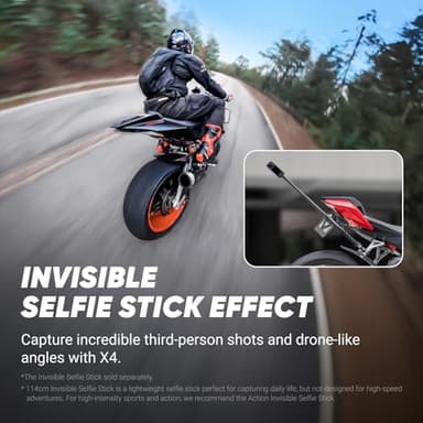 Insta360 X4 - Waterproof 8K 360 Action Camera, 4K Wide-Angle Video, Invisible Selfie Stick Effect Effect, Removable Lens Guards, 135 Min Battery Life, AI Editing, Stabilization - Image 4