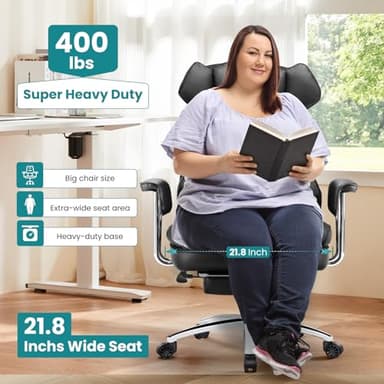 OLIXIS Executive Office Desk Chair, Ergonomic Big Tall High Back Computer Chair with Footrest & Lumbar Support, Reclining Adjustable, Comfy PU Leather Gaming Chair with Outward Fixed Armrests, Black - Image 9