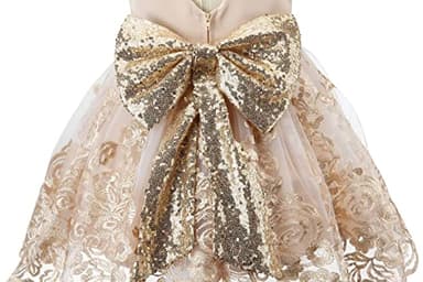 Bow Dream Baby Flower Girl Dresses Lace Bowknot Wedding Pageant Formal Tutu Gown Gold 0-3 Months - Image 5