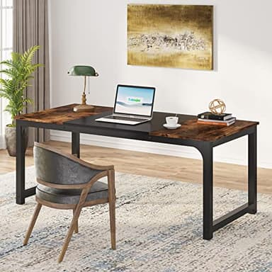 Tribesigns Modern Computer Desk, 63 x 31.5 inch Large Office Desk Computer Table Study Writing Desk Workstation for Home Office, Vintage Black Metal Frame - Image 3