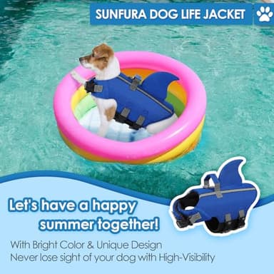 SUNFURA Dog Life Jacket Shark Life Vest for Dogs, Adjustable Swmming Vest with High Buoyancy, Safety Lifesaver with Rescue Handle for French Bulldog Small Medium Breeds, Dark Blue M - Image 3