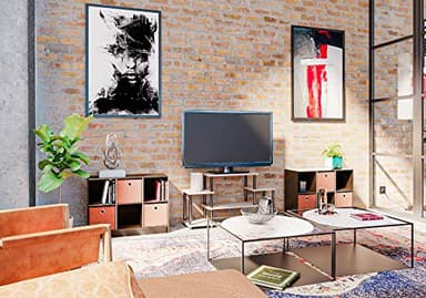 Furinno Turn-N-Tube No Tools Entertainment Center, Round Square Corner, French Oak Grey/Black - Image 2