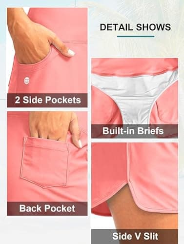 G Gradual Women's 3" High Waisted Swim Board Shorts with Pockets Quick Dry Swimsuit Bottoms Bathing Suit for Women with Liner(Hyper Pink,M) - Image 3