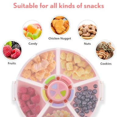 Aimsnk Kids Original Snack Spinner Bundle - Reusable Snack Container with 5 Compartment Dispenser and Lid | BPA and PVC Free | Dishwasher Safe | No Spill, Leakproof,for Toddlers (Pink) - Image 3