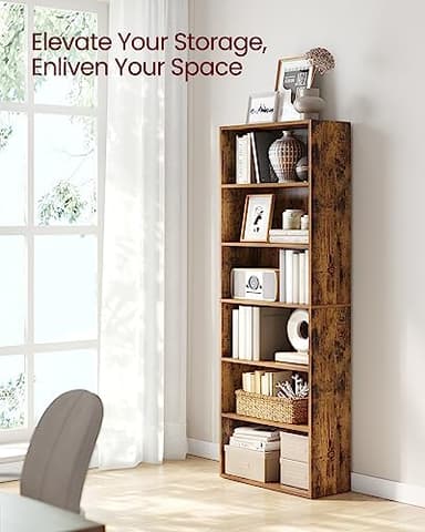 VASAGLE CUSTOS Collection - Bookshelf, 6-Tier Bookcase, Book Shelf, Open Storage Shelf, 9.4 x 23.6 x 63.3 Inches, for Living Room, Home Office, Dinning Room, Rustic Brown ULBC166X01 - Image 4
