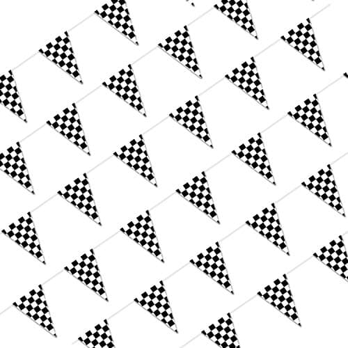 Piokio 100ft Black and White Checkered Flag Banner Racing Birthday Decorations, for Nascar Cars Party Supplies - Image 1