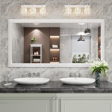 Amorho Bathroom Mirror, 60 X30 Inch White Thick Metal Framed Wall Mirrors for Over 2 Sinks, Bedroom, Living Room, Entryway, Large Rectangle Wall-Mounted Mirrors. - Image 8