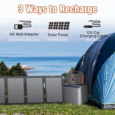 Portable Solar Generator, 300W Portable Power Station with Foldable 60W Solar Panel, 110V Pure Sine Wave 280Wh Lithium Battery Pack with USB DC AC Outlet for Home Use RV Van Outdoor Camping-Orange - Image 4