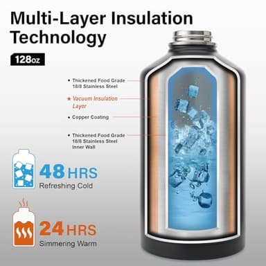 DYSANKY 1 Gallon Water Bottle Insulated | Thickened Stainless Steel Vacuum Metal Water Jug | Portable Sports Large for Gym and Hiking with Straw, Carrier Bag, Handle Strap | BPA-Free 128 oz - Image 3