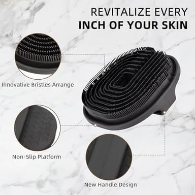 Silicone Body Scrubber, Exfoliating Body Wash Scrubbers Exfoliator, Shower Body Brush for Effective Showering Exfoliation and Gentle Massage, Lather Well and Anti-Slip Handle Loofah (Black) - Image 5