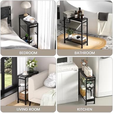 Homedawn End Table for Small Space, 3-Tier Narrow Side Table with Magazine Holder, Nightstand, Skinny Snack Couch Table in Living Room, Bedroom Study and Balcony (Black) - Image 5