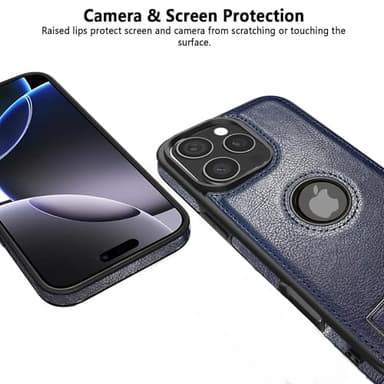 KSELF Leather Case for iPhone 16 Pro Max Case, Protective Slim with Kickstand Shockproof Phone Cases, Built-in Invisible Stand Compatible with iPhone 16 Pro Max 6.9'' (Blue, for iPhone 16 Pro Max) - Image 4