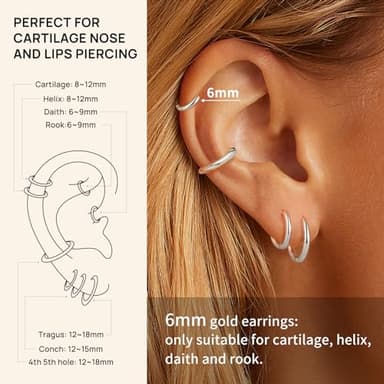 Supneer 4 Pairs Small Silver Hoop Earrings for Women Silver Hoops Men 18K Huggie Earrings Hypoallergenic Cartilage Mini Dainty Sleeper Jewelry Set 6mm 8mm 10mm 12mm - Image 4