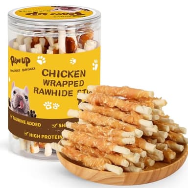 PAWUP Dog Treats Chicken Wrapped Rawhide Sticks Long Lasting Dog Chews, Natural Snacks for Medium Large Dogs w/Taurine,12.5 oz - Image 1