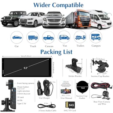 2025 Carpuride W903 Wireless Carplay & Android Auto with Dash Cam - 9.3" HD IPS Touch Car Play Screen for Car, 4K Front & 1080P Rear Camera, Loop Recording, Bluetooth Audio, Mirror Link, GPS, Siri - Image 9