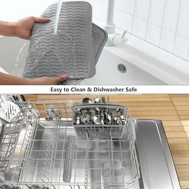 ZLR Silicone Dish Drying Mat for Kitchen Counter, Eco-Friendly Fast Dry Dish Mat, Easy Clean Multi Usage Drying Matt, Heat Resistant Trivet, 12" x 16" Large, Dark Gray - Image 8