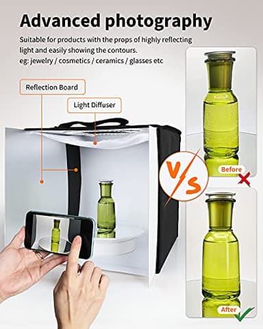 Glendan Portable Photo Studio Light Box,12"x12" Professional Dimmable Shooting Tent Kit with 112 LED Lights & 6 Backdrops for Jewelry and Small Items Product Photography - Image 6