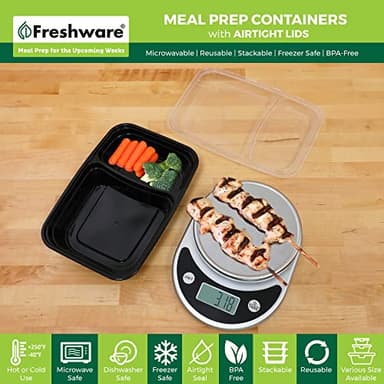 Freshware Meal Prep Containers [50 Pack] 2 Compartment with Lids, Food Storage Containers, Bento Box, BPA Free, Stackable, Microwave/Dishwasher/Freezer Safe (28 oz) - Image 2