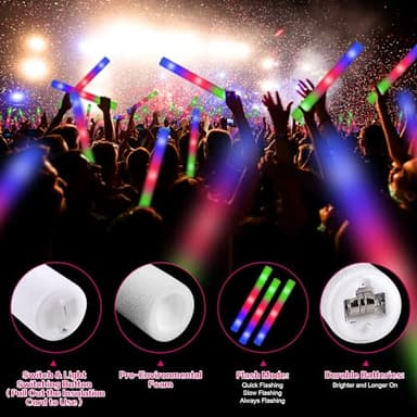Lydazlab 110PCS LED Foam Glow Sticks, Foam Light Up Sticks, Wedding Glow Stick Bulk Party Pack with 3 Modes Flashing, Glow in the Dark Party Supplies for Halloween, Birthday, Camping, Carnival, Rave - Image 6