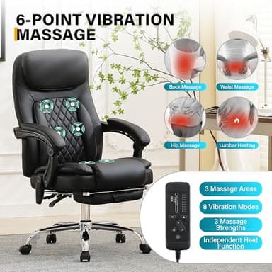 6-Point Massage Office Chair with Heated, Ergonomic Desk Chairs with Footrest & 135°Reclining High Back, Big and Tall Executive Offices Chair 500LBS, Thick Cushion Gaming Chair for Home Office, Black - Image 4