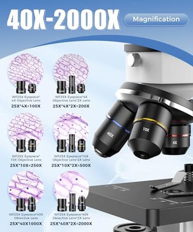 PalliPartners Compound Microscope for Adults & Kids - 100X-2000X High-Power Biological Microscope for Students, School Lab & Home Education, with Slides Set & Phone Adapter (White) - Image 5