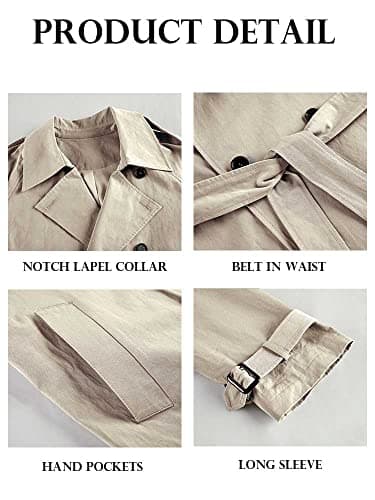 Makkrom Women's Double Breasted Long Trench Coat Windproof Classic Lapel Slim Overcoat with Belt - Image 6