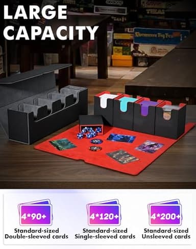 UAONO Card Deck Box with Dice Tray for MTG, 5 in 1 Card Deck Case Holds 800+ Unsleeved Cards, Strong Magnet Organizer Compatible with Yugioh TCG Sports Cards (Black) - Image 3