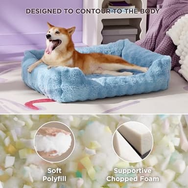 LE SURE Fluffy Dog Beds for Large Dogs - Orthopedic Rectangle Calming Pet Bed,Plush Bubble Bolster Pet Sofa with Removable Washable Cover and Nonskid Bottom,36x27x8inches,Blue - Image 3