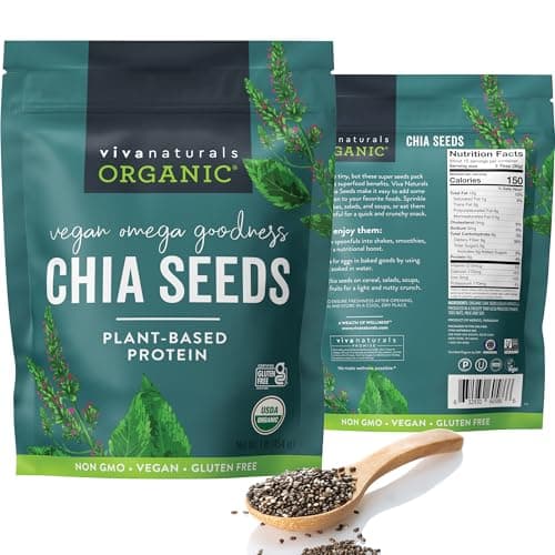 Viva Naturals Organic Chia Seeds 1 LBs - Plant-Based Omega-3 and Vegan Protein, Non-GMO Chia Seeds Organic Perfect for Smoothies, Salads and Chia Seed Pudding, Black Chia Seeds Bulk - Image 1