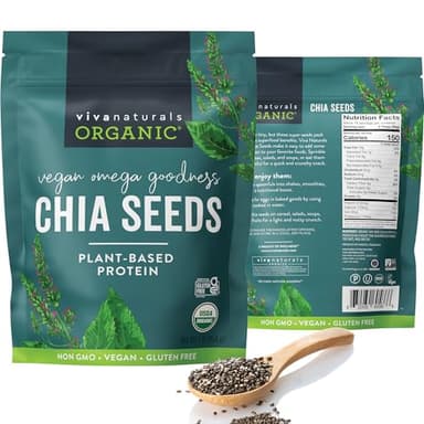 Viva Naturals Organic Chia Seeds 1 LBs - Plant-Based Omega-3 and Vegan Protein, Non-GMO Chia Seeds Organic Perfect for Smoothies, Salads and Chia Seed Pudding, Black Chia Seeds Bulk - Image 1