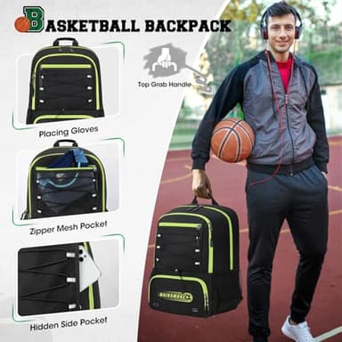 RAINSMORE Basketball Bag Backpack with Separate Ball Holder Shoe Compartment Water Resistant Basketball Bookbag, Sport Equipment Bags for Volleyball, Soccer, Gym Black - Image 6