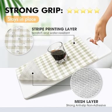 Viseeko Shelf and Drawer Liner for Kitchen Cabinet, Non-Adhesive Cabinet Liners for Shelves, Strong Grip Shelf Paper Non-Slip Waterproof Easy to Cut for Dresser Cupboard, Green Grid, 12 in x 20 ft - Image 2