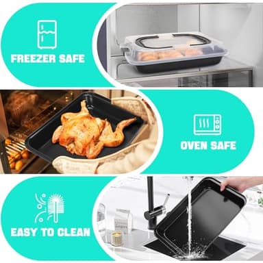 EsOfficce Cake Pan With Lid, 9x13 Inch Rectangular Cake Pan with Wide Handles, Nonstick Bakeware Baking Pan With Lid and Handle, Black - Image 4