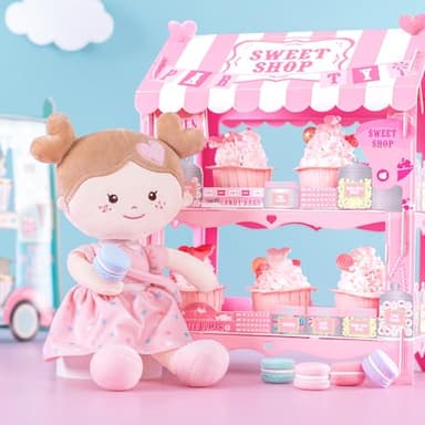 Onetoo First Baby Dolls Plush Rag Doll Soft Baby Toy Girls Sleeping Cuddle Buddy Doll Wear Pink Dress 14" - Image 3