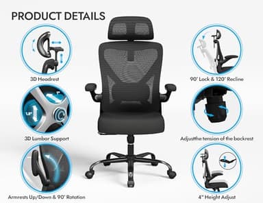 Ergalithic Ergonomic Office Chair - X-Shaped Computer Desk Chair Comfy, Gaming Chair, Office Chair with Lumbar Support, Mesh Office Chairs with Headrests, Desk Chair for Long Hours (Black Silver) - Image 7