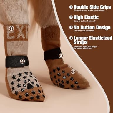 EXPAWLORER Anti Slip Dog Socks to Prevent Licking Paws - Dog Shoes for Hot Pavement, Dog Booties for Hardwood Floors, Dog Boots & Paw Protectors with Grippers for Small Medium Large Senior Dogs - Image 3