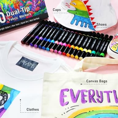 Fabric Markers Permanent for Clothes, 20 Colors Dual Tip with Fine and Chisel Tips Paint Pens for Clothing Canvas Tote Bags T-Shirt and Shoes, Non Toxic Ink for Kids and Adults - Image 6