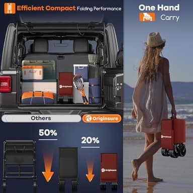 48" L Collapsible Wagon Cart Foldable, 560lbs Weight Capacity 300L Heavy Duty Folding Beach Wagons with Big All-Terrain Wheels, Utility Carts for Groceries, Shopping, Camping, Sports - Red - Image 7