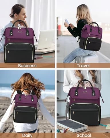 LOVEVOOK Laptop Backpack for Women Fashion Business Computer Backpacks Travel Bags Purse Doctor Nurse Work Backpack with USB Port, Fits 17-Inch Laptop Dark Purple-Black - Image 7