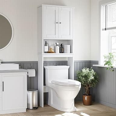 Shintenchi Over The Toilet Storage Cabinet, Bathroom Shelf Organizer with Anti-Tip Device Small Freestanding Space Saver with Adjustable Shelf，White - Image 1