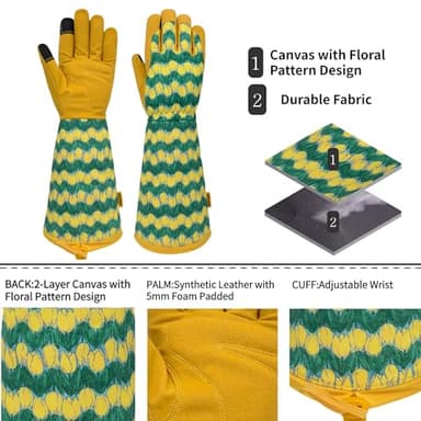 MSUPSAV Garden Gardening Gloves,Long Women Rose Pruning Thorn Proof Yard Work Gauntlet Glove,Gifts (Medium, Yellow) - Image 2